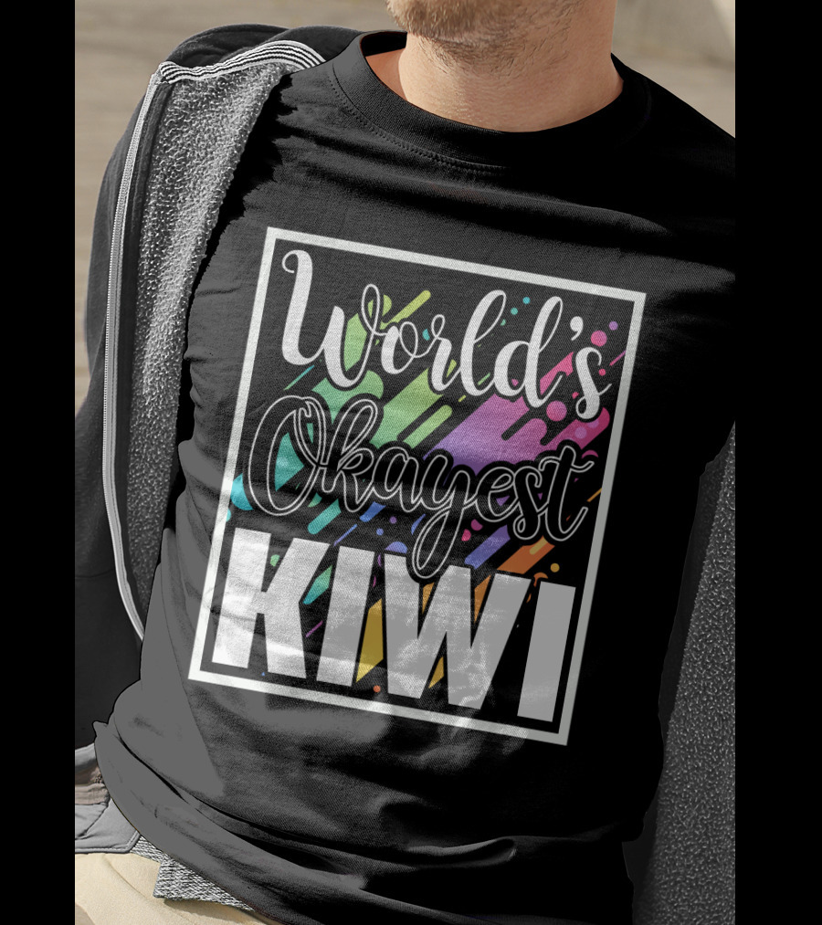 World's Okayest Kiwi Colorful Rainbow Stripes T-Shirt