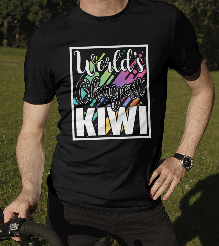 World's Okayest Kiwi Colorful Rainbow Stripes T-Shirt