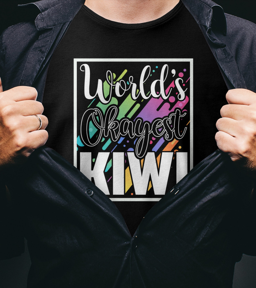 World's Okayest Kiwi Colorful Rainbow Stripes T-Shirt