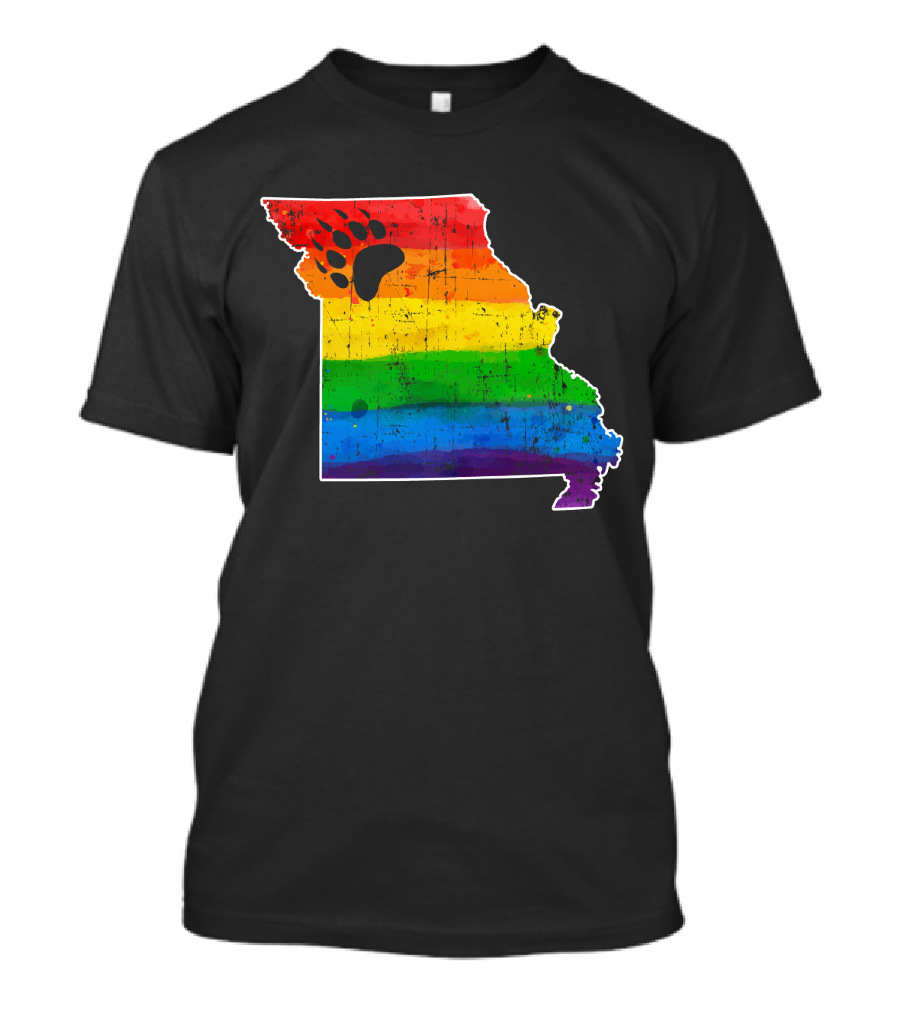 Missouri State Shape With Rainbow Bear Paw Pride Flag T-Shirt