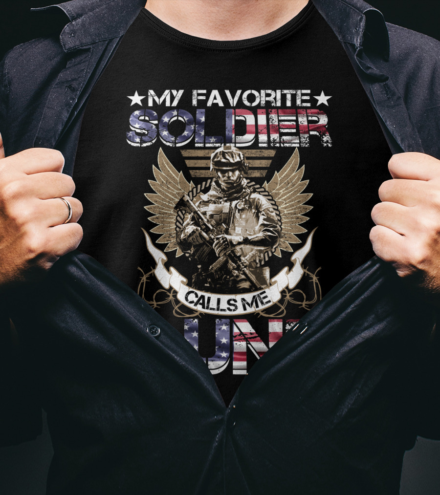My Favorite Soldier Calls Me Aunt American Flag Wings T-Shirt