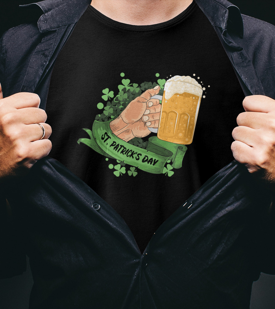 St Patrick's Day Big Beer With Shamrocks And Banner T-Shirt