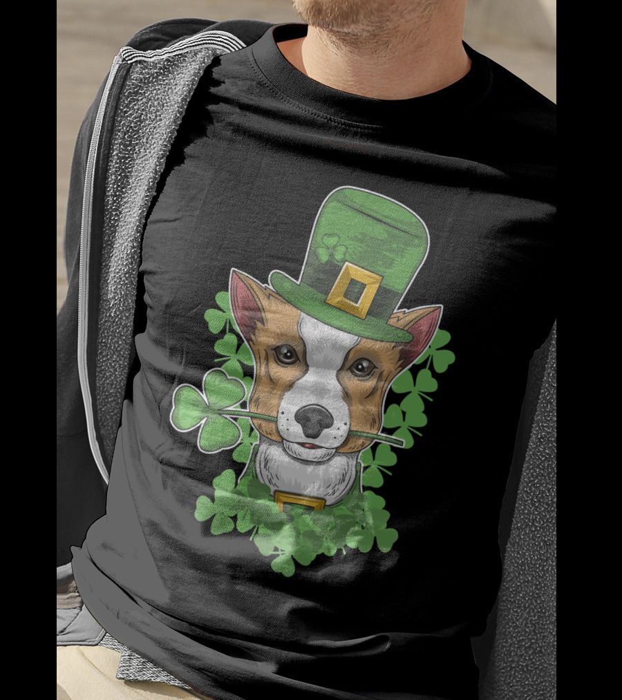 St Patrick Day Corgi With Shamrock And Leprechaun Hat T-Shirt