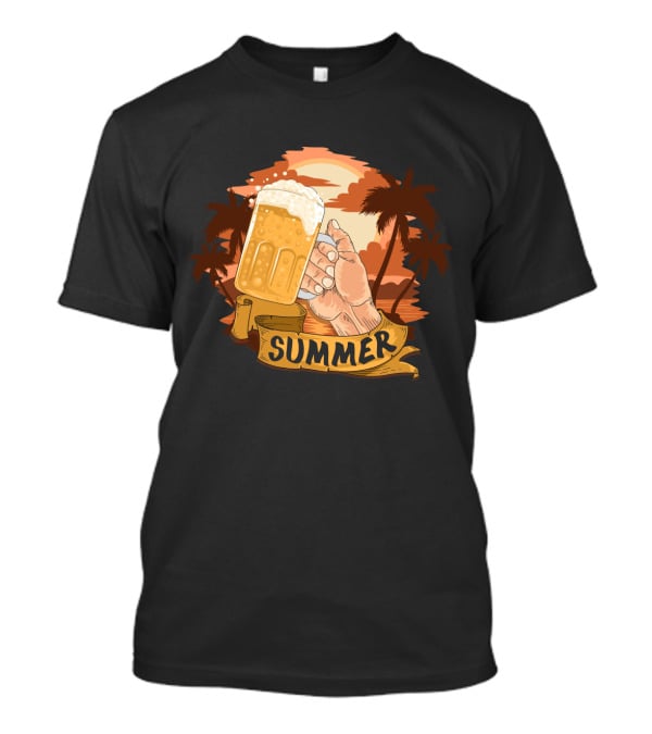 Summer Beach Beer Cheers At Sunset Palm Landscape T-Shirt