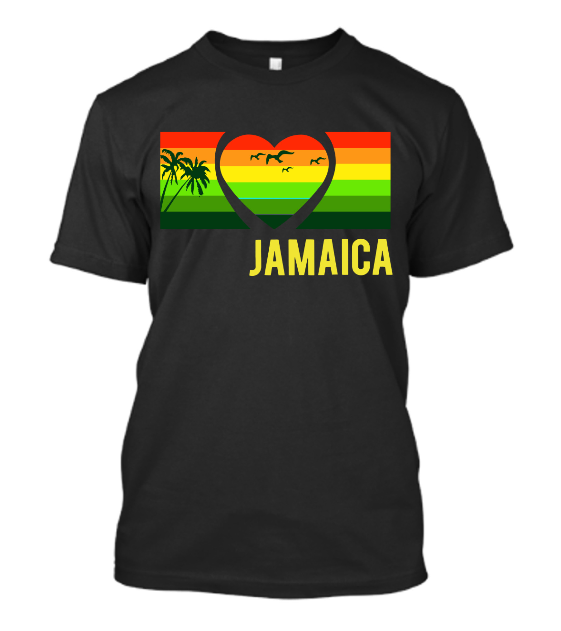 Jamaica Heart Rasta Reggae Sunset With Palm Trees And Birds T-Shirt
