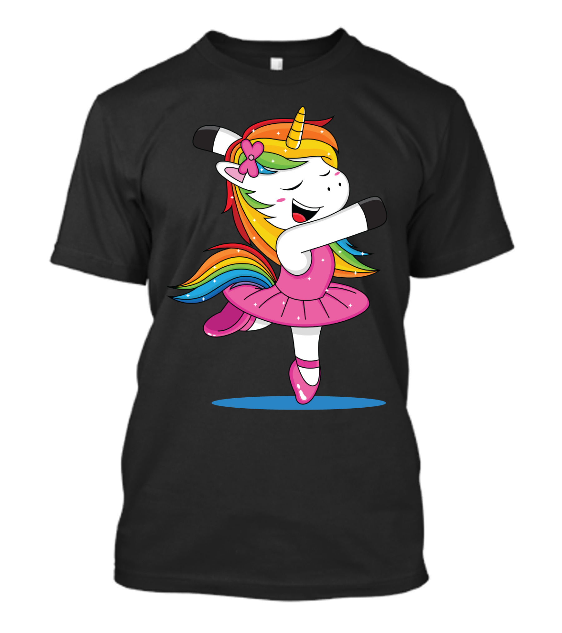Unicorn Ballet Rainbow Dancer With Pink Tutu And Flower Bow T-Shirt