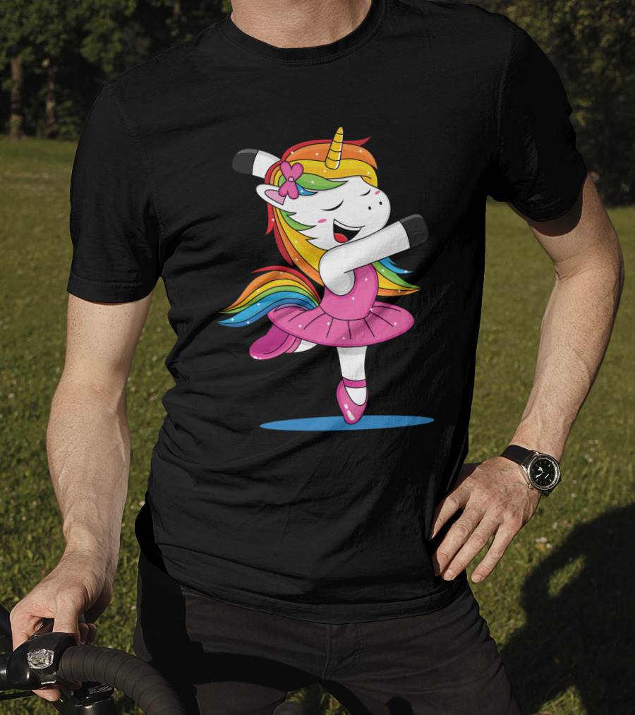 Unicorn Ballet Rainbow Dancer With Pink Tutu And Flower Bow T-Shirt