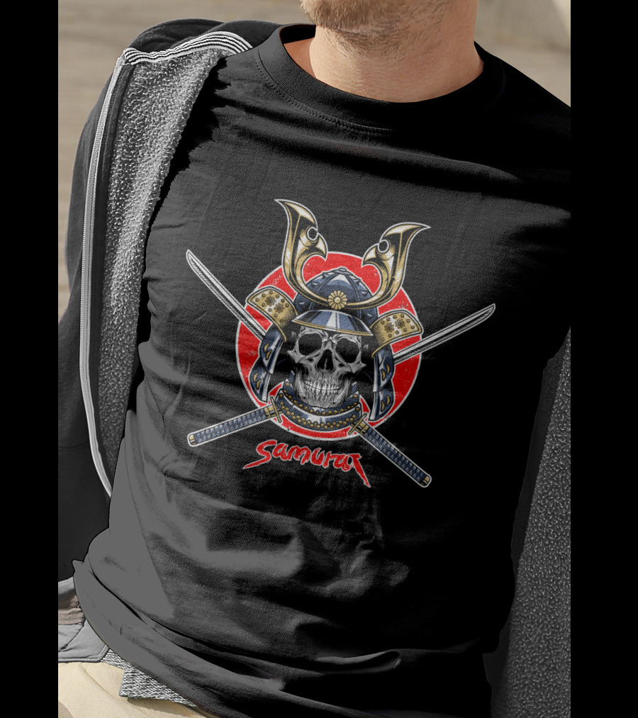 Samurai Skull Warrior Helmet With Crossed Swords T-Shirt