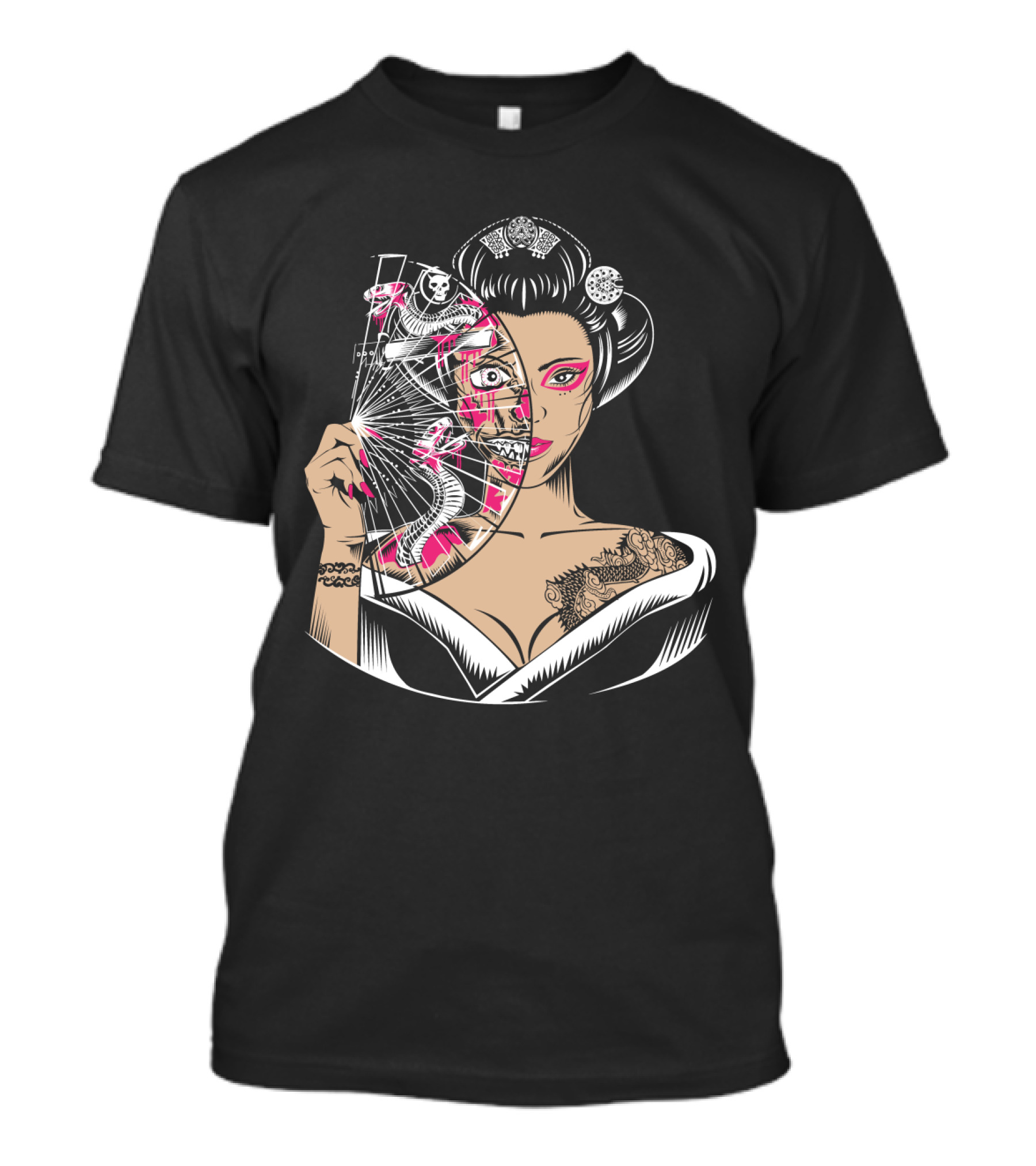 Zombie Geisha Fan Undead Half Face T-Shirt