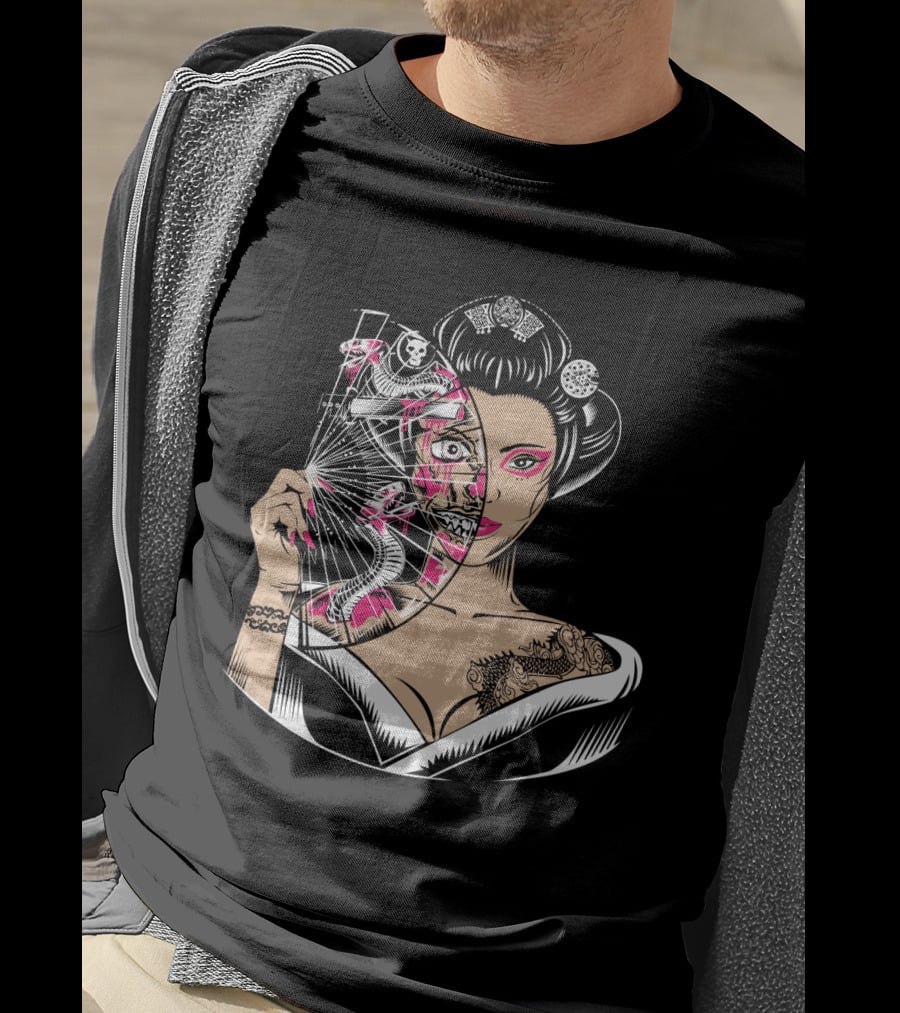 Zombie Geisha Fan Undead Half Face T-Shirt