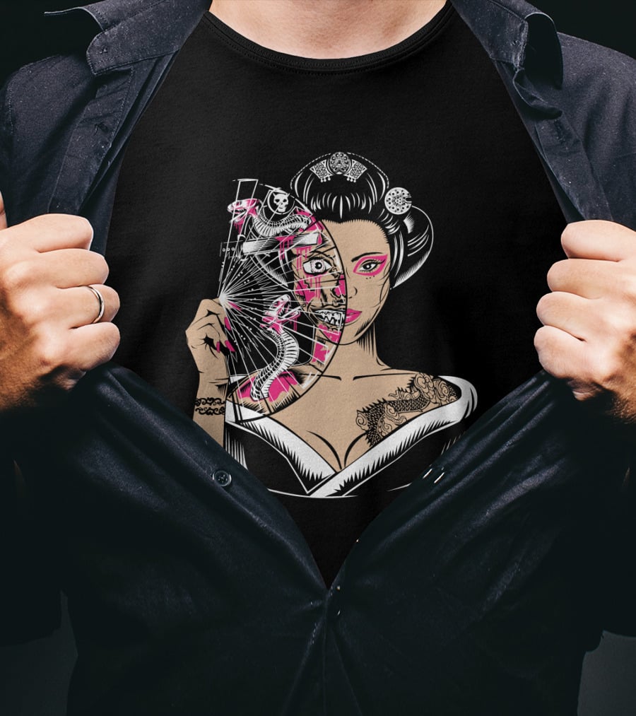 Zombie Geisha Fan Undead Half Face T-Shirt