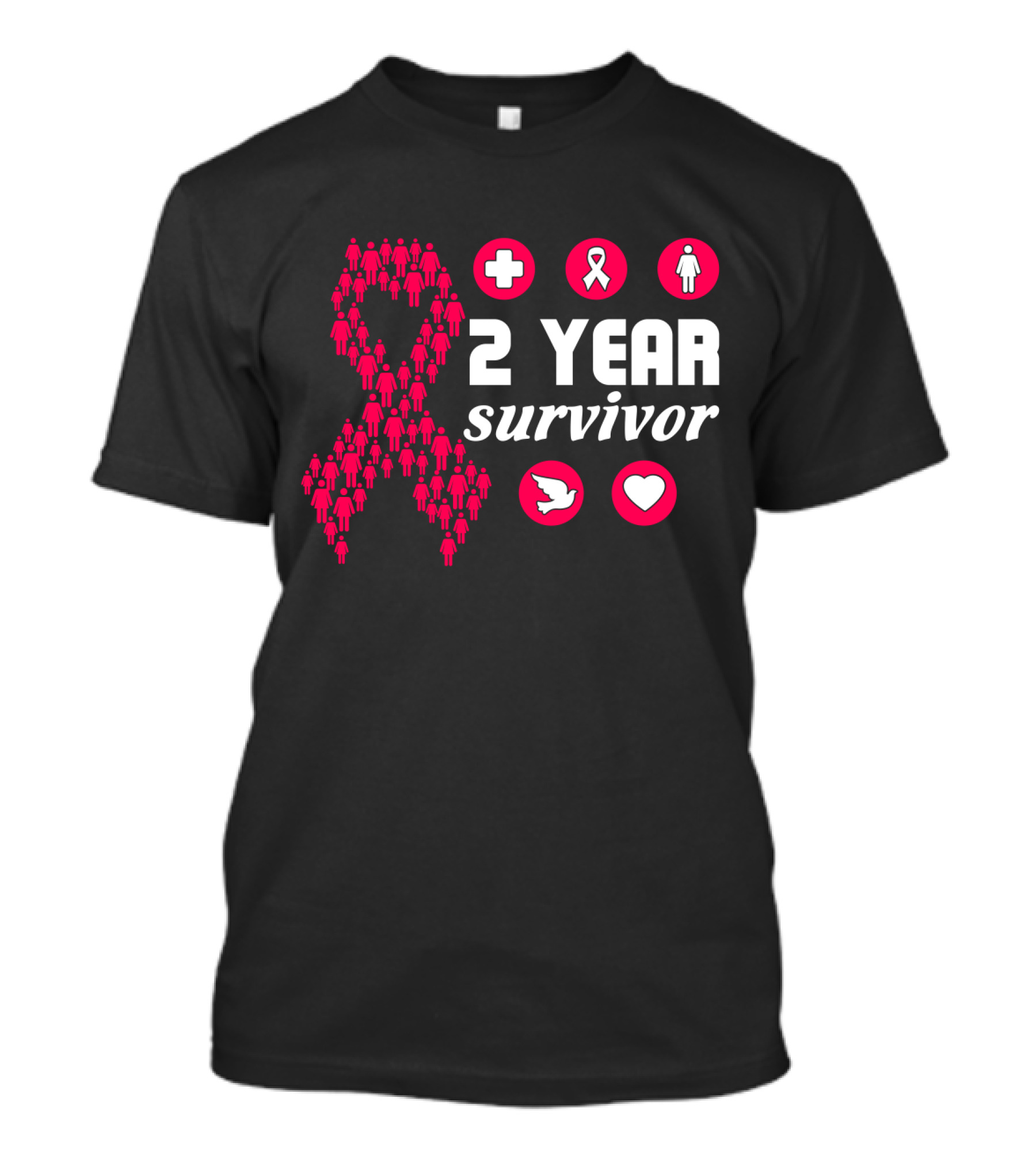 2 Year Survivor Pink Ribbon Breast Cancer Awareness Icons T-Shirt