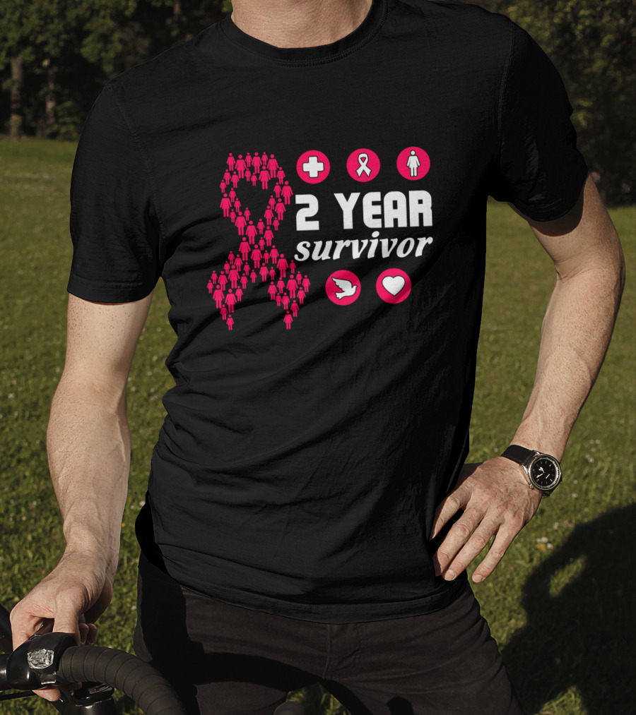 2 Year Survivor Pink Ribbon Breast Cancer Awareness Icons T-Shirt