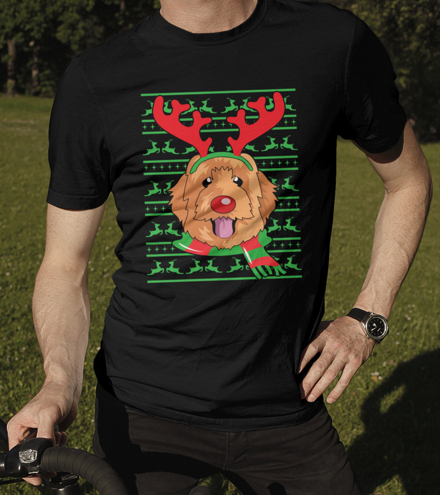 Golden Doodle Reindeer Christmas Scarf And Antlers T-Shirt