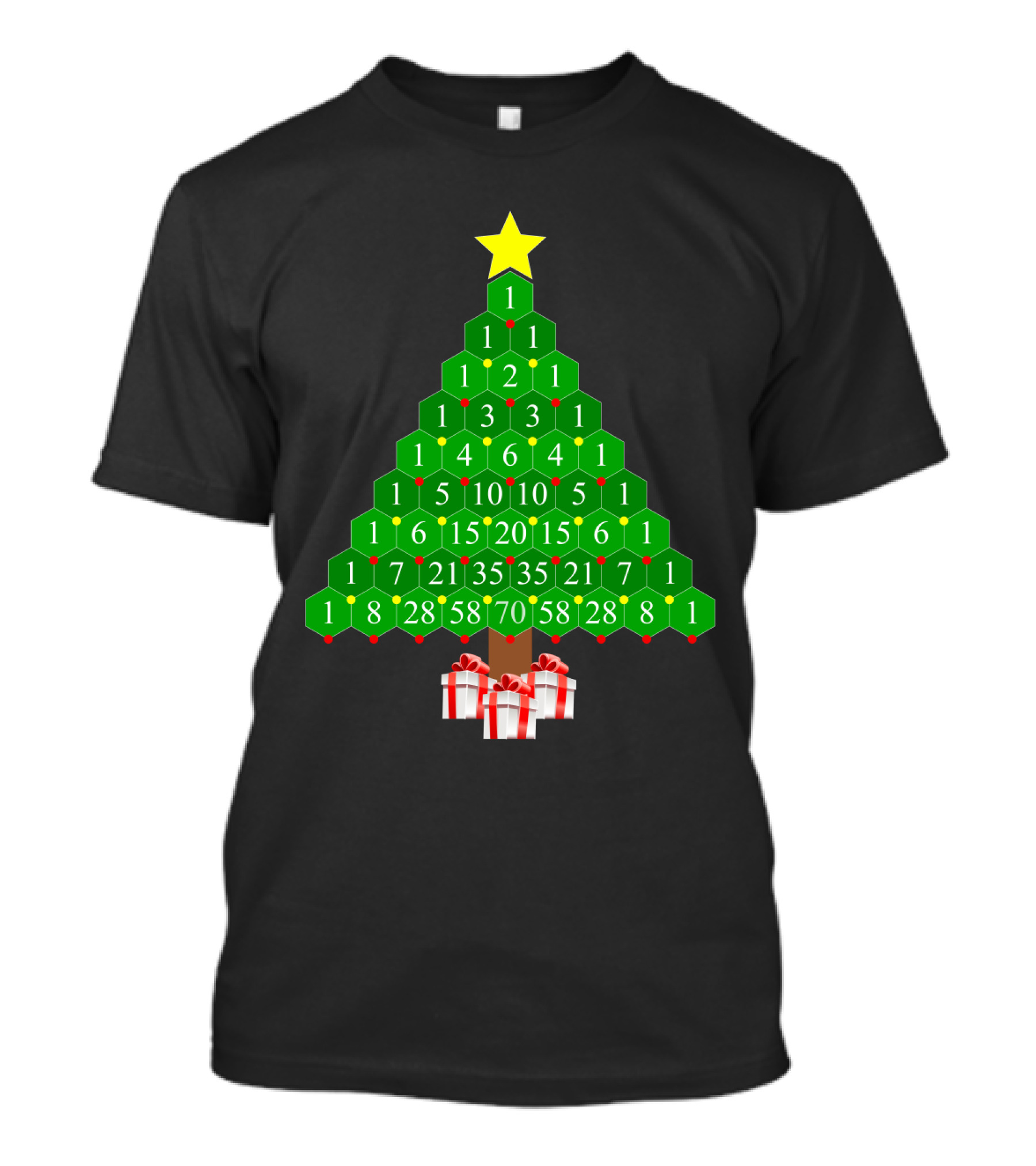 Pascal's Triangle Christmas Tree With Numbers And Gifts T-Shirt
