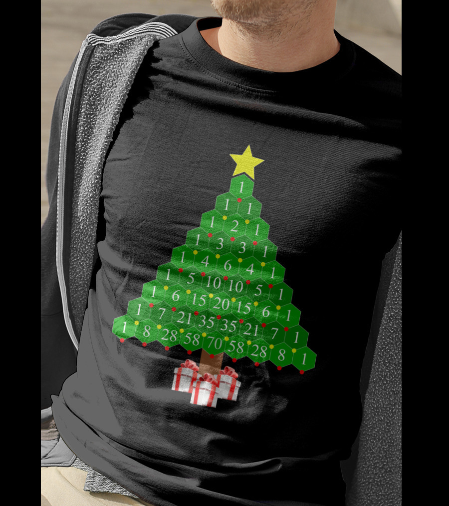 Pascal's Triangle Christmas Tree With Numbers And Gifts T-Shirt