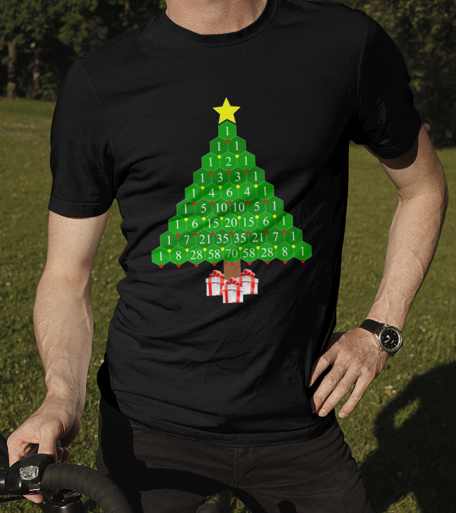 Pascal's Triangle Christmas Tree With Numbers And Gifts T-Shirt