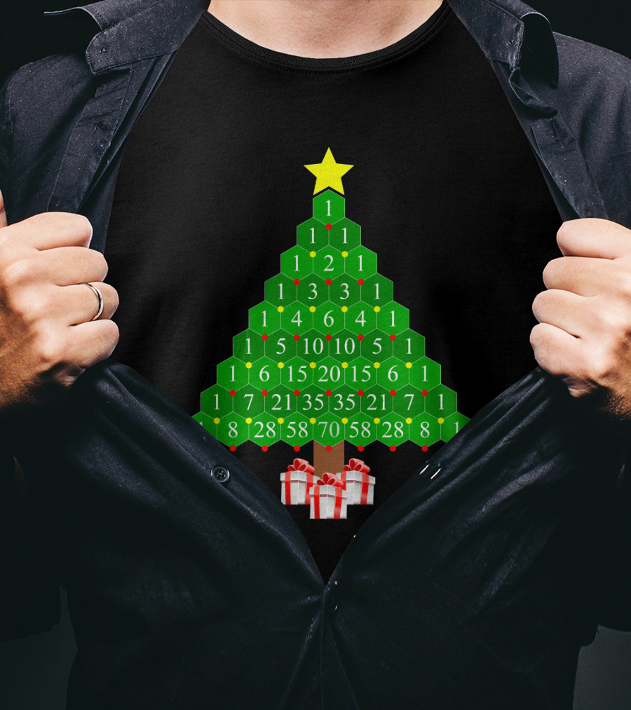 Pascal's Triangle Christmas Tree With Numbers And Gifts T-Shirt