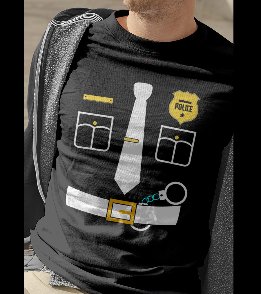 Police Uniform Icon With Handcuffs, Tie, Badge And Belt T-Shirt