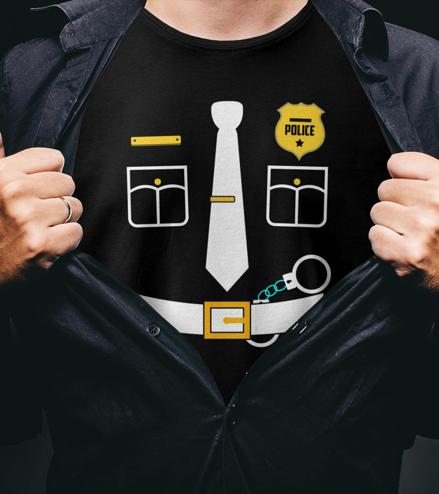 Police Uniform Icon With Handcuffs, Tie, Badge And Belt T-Shirt