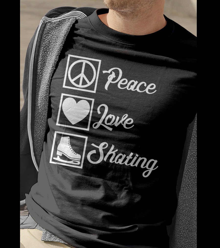 Peace Love Skating Peace Heart Ice Skates T-Shirt
