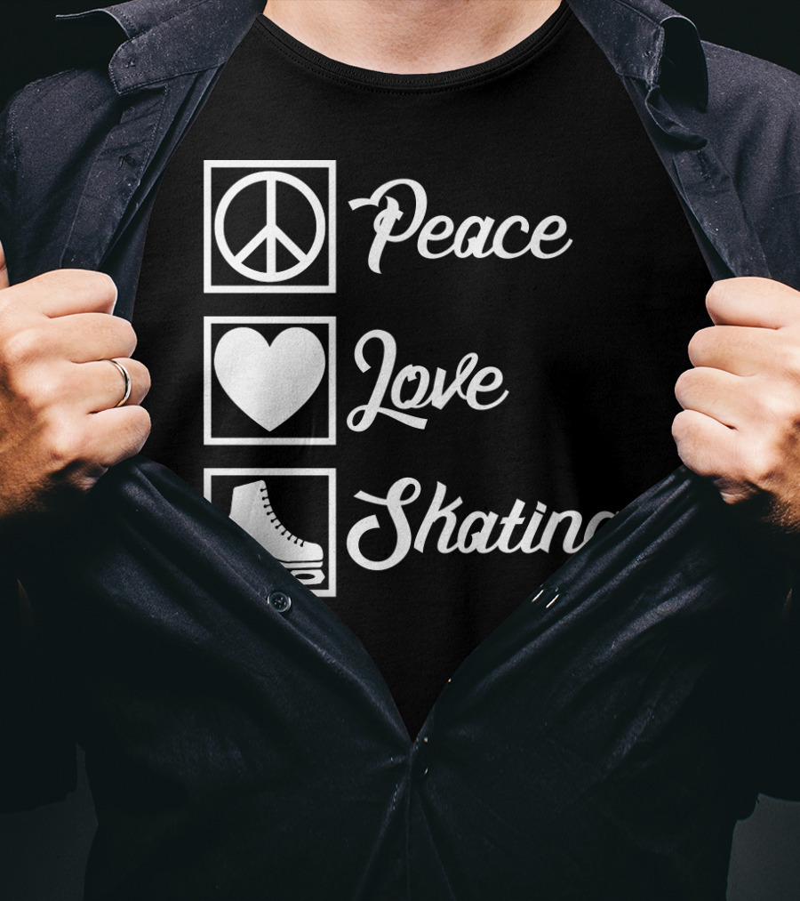 Peace Love Skating Peace Heart Ice Skates T-Shirt