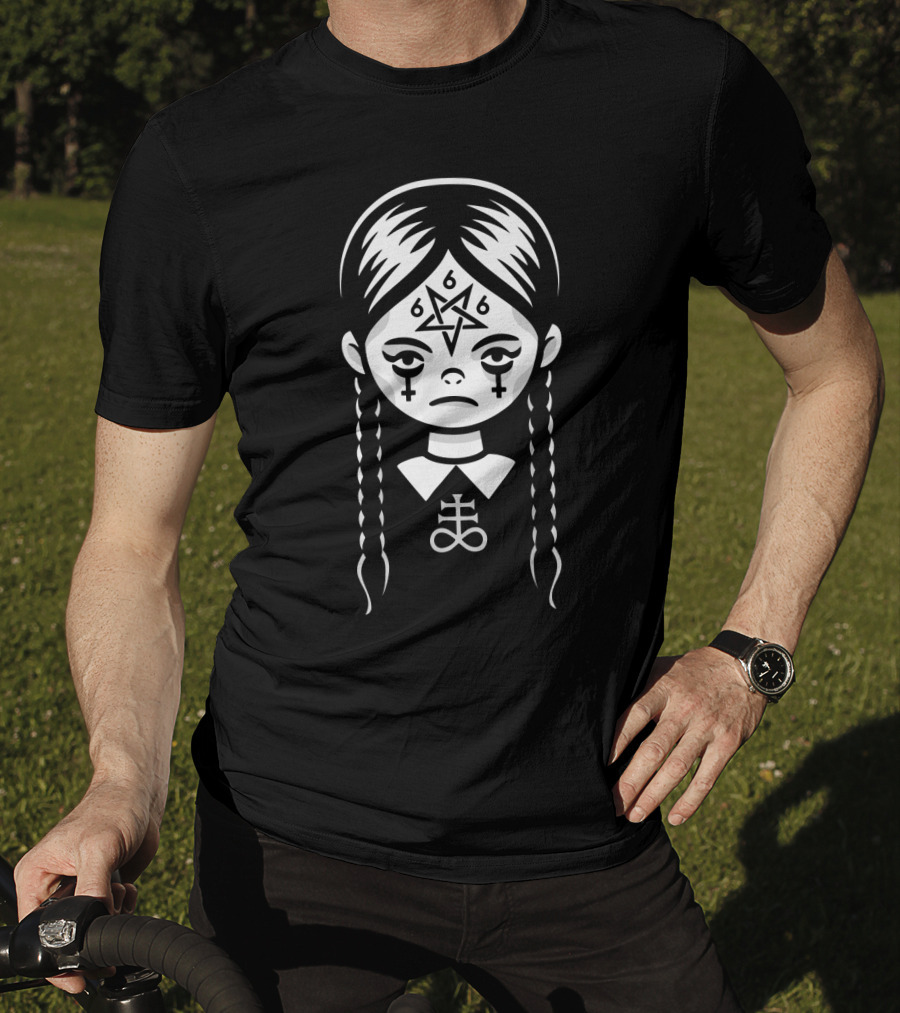 Creepy Cute Satanic Goth Girl With 666 Pentagram And Crosses T-Shirt