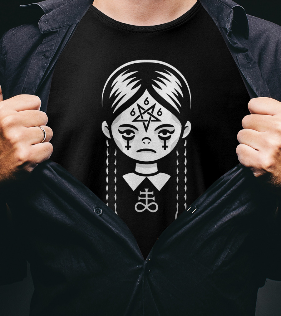 Creepy Cute Satanic Goth Girl With 666 Pentagram And Crosses T-Shirt