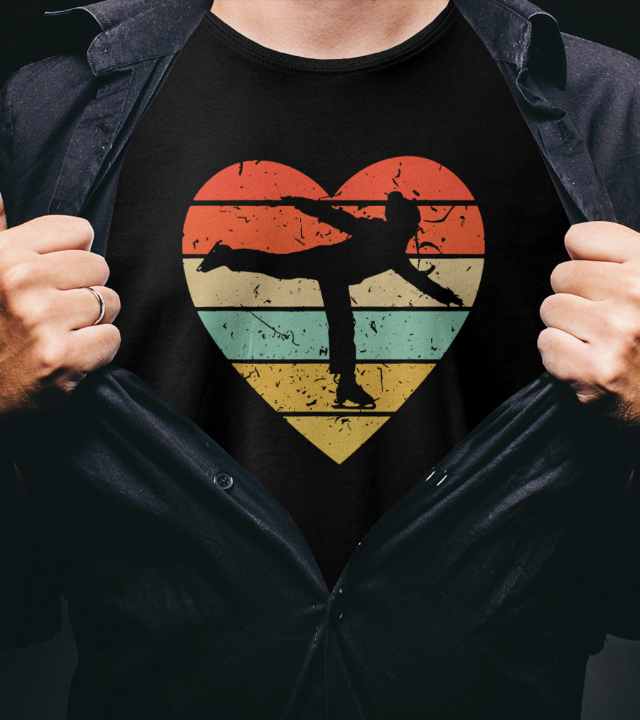 Vintage Heart Figure Skater Ice Skating Sport T-Shirt