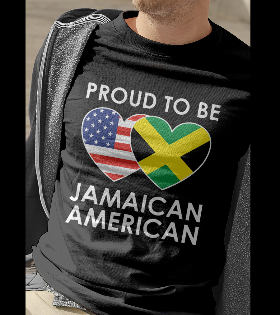 Proud To Be Jamaican American USA Flag Jamaican Flag Hearts T-Shirt