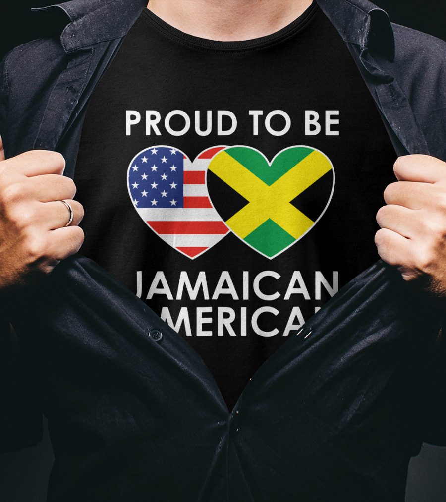 Proud To Be Jamaican American USA Flag Jamaican Flag Hearts T-Shirt