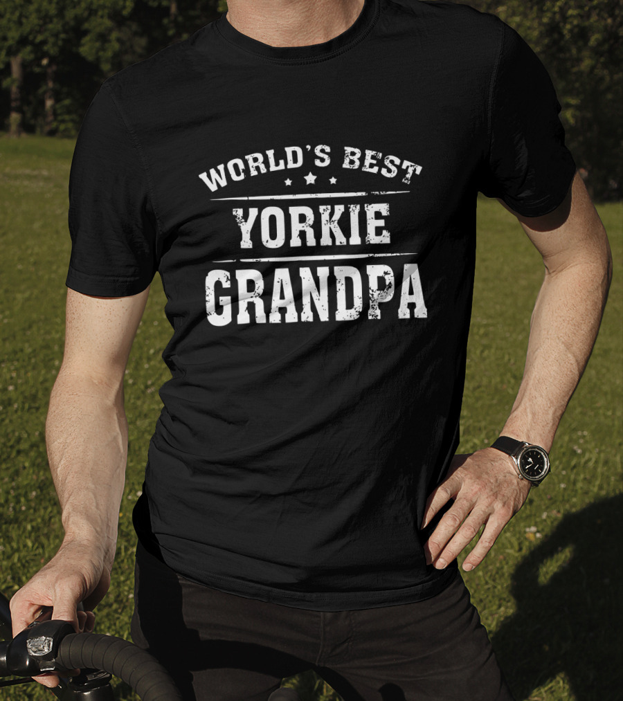 World's Best YORKIE Grandpa Stars Bold Distressed Font T-Shirt