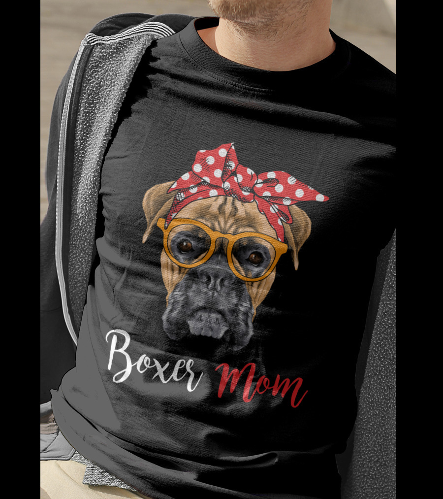 Boxer Mom Funny Dog Glasses Bandana T-Shirt