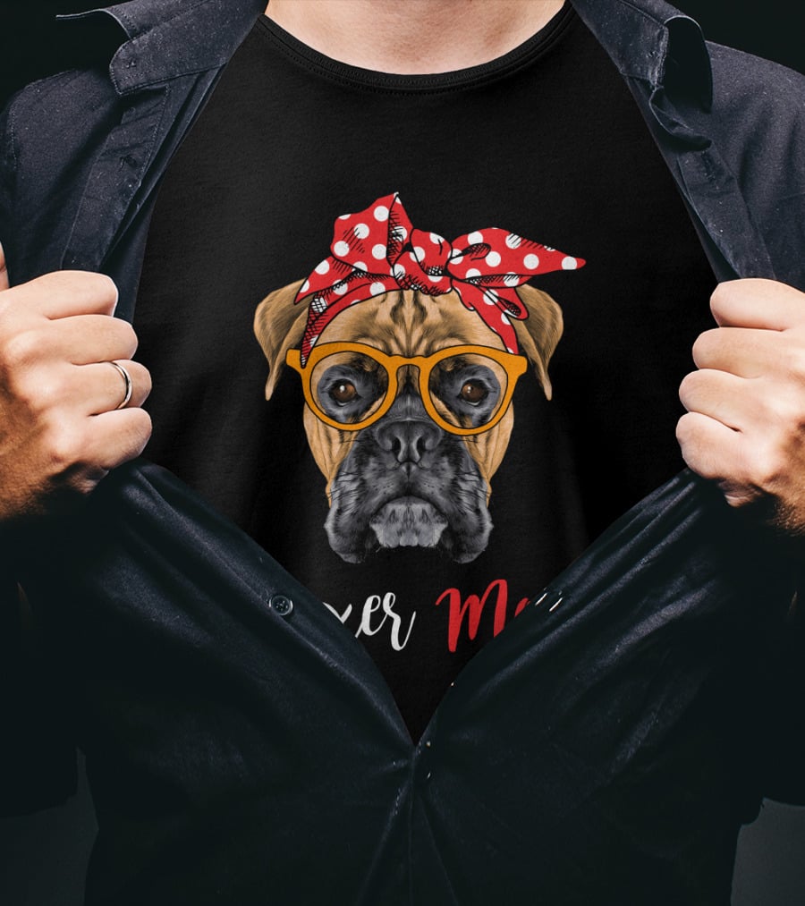 Boxer Mom Funny Dog Glasses Bandana T-Shirt