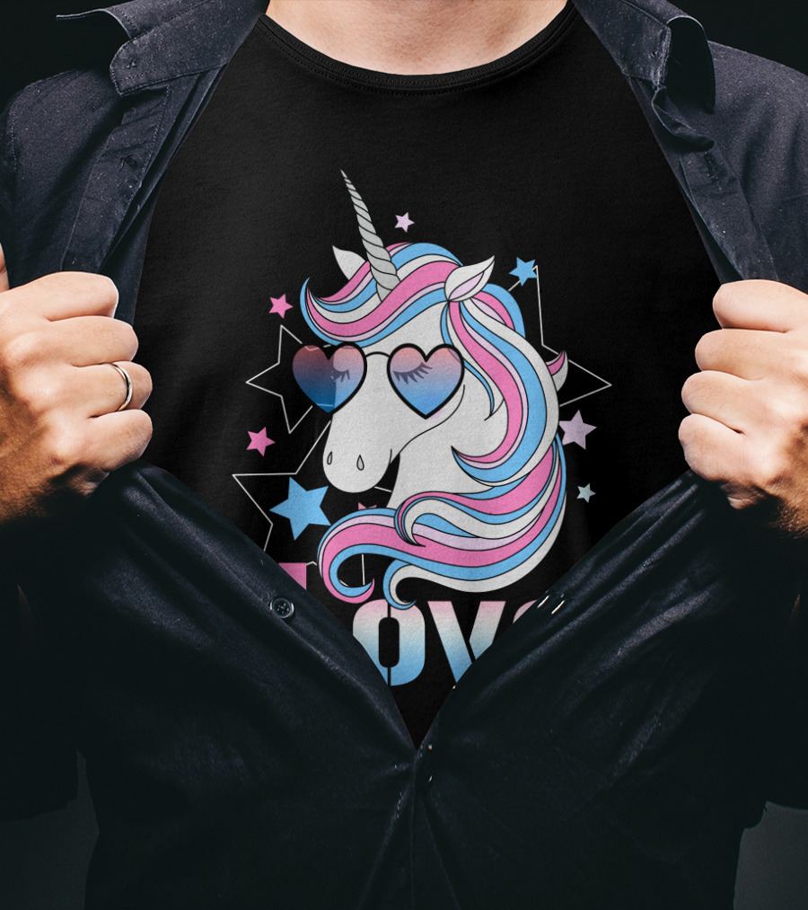 Love Unicorn Heart Glasses With Stars T-Shirt