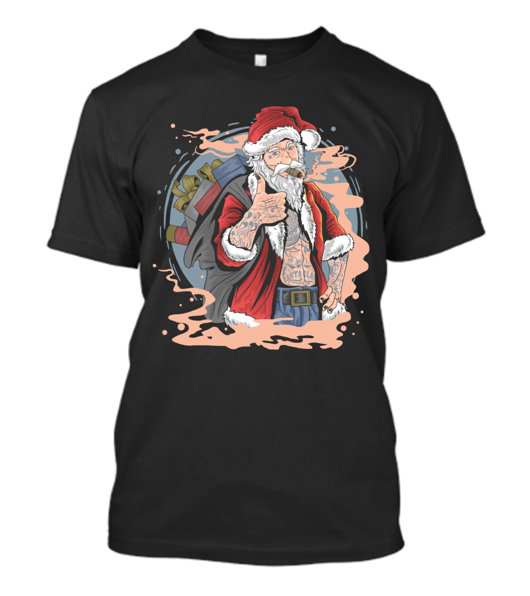 Christmas Santa Claus Smoking Tattooed Holiday Thumbs Up T-Shirt