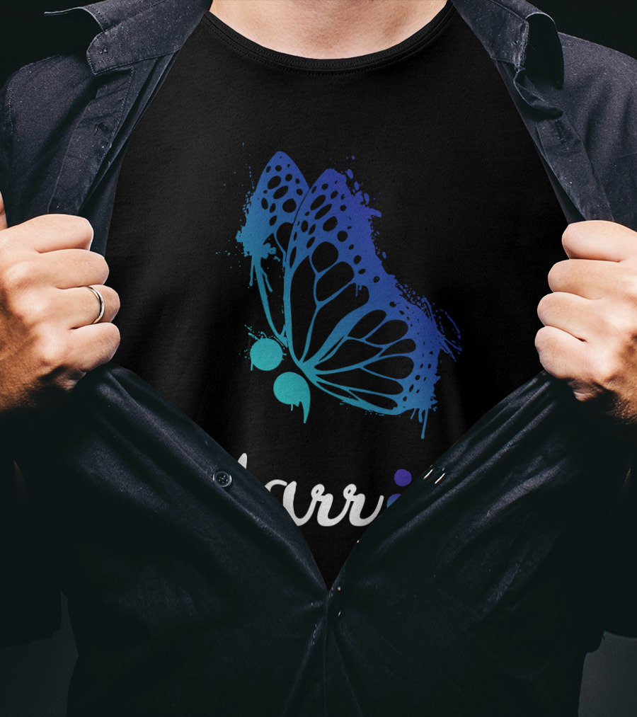 Warrior Semicolon Butterfly Suicide Prevention Awareness Love Support Life T-Shirt