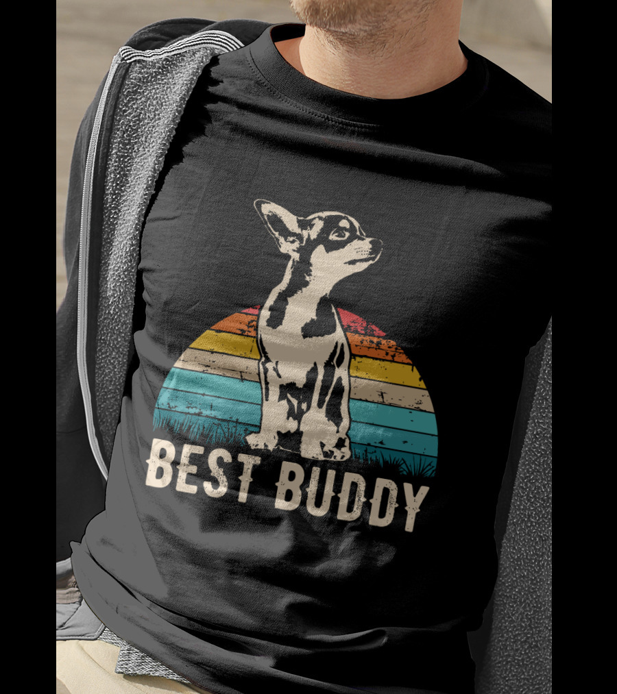 Retro Best Buddy Chihuahua With Vintage Sunset Stripes T-Shirt
