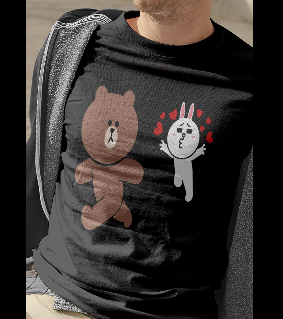 Cute Brown Bear Cony Bunny Rabbit Love Hearts Chase Valentine's Day Run T-Shirt
