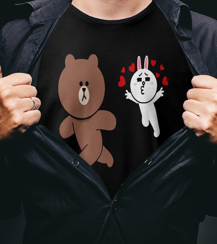 Cute Brown Bear Cony Bunny Rabbit Love Hearts Chase Valentine's Day Run T-Shirt
