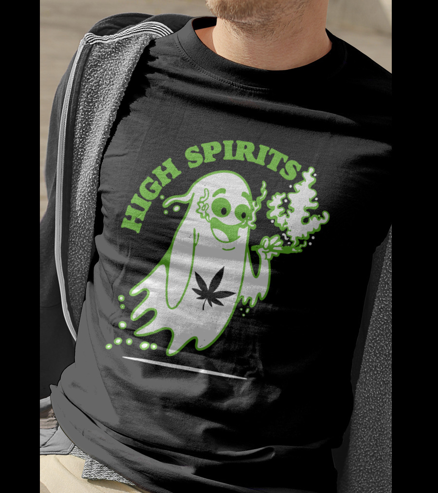 High Spirits Funny Halloween Marijuana CBD Weed Smokers Stoners And Pothead T-Shirt