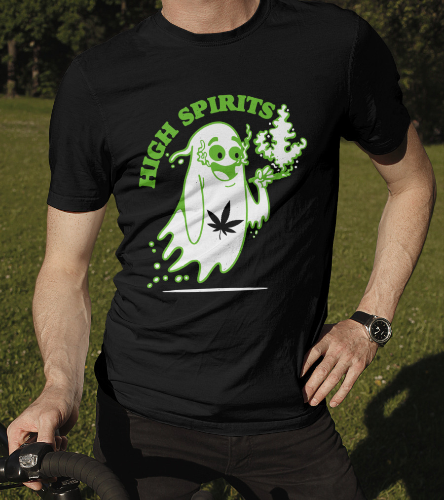 High Spirits Funny Halloween Marijuana CBD Weed Smokers Stoners And Pothead T-Shirt