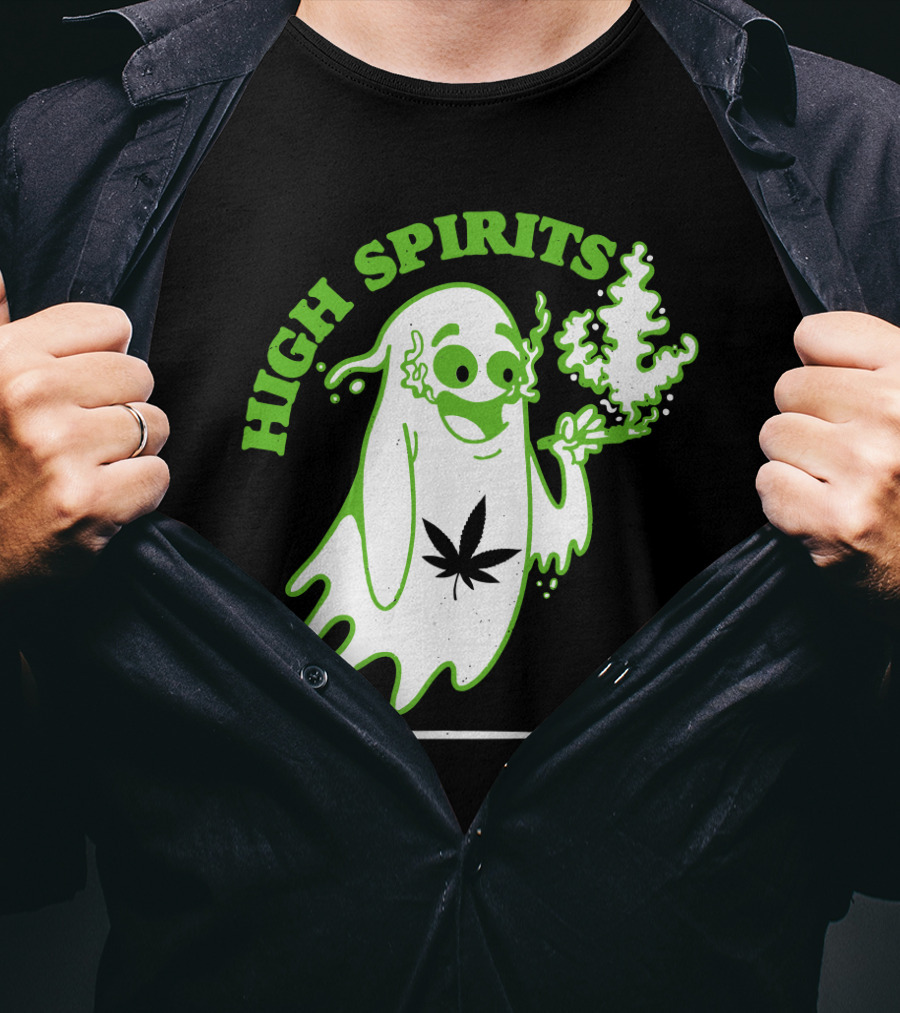High Spirits Funny Halloween Marijuana CBD Weed Smokers Stoners And Pothead T-Shirt