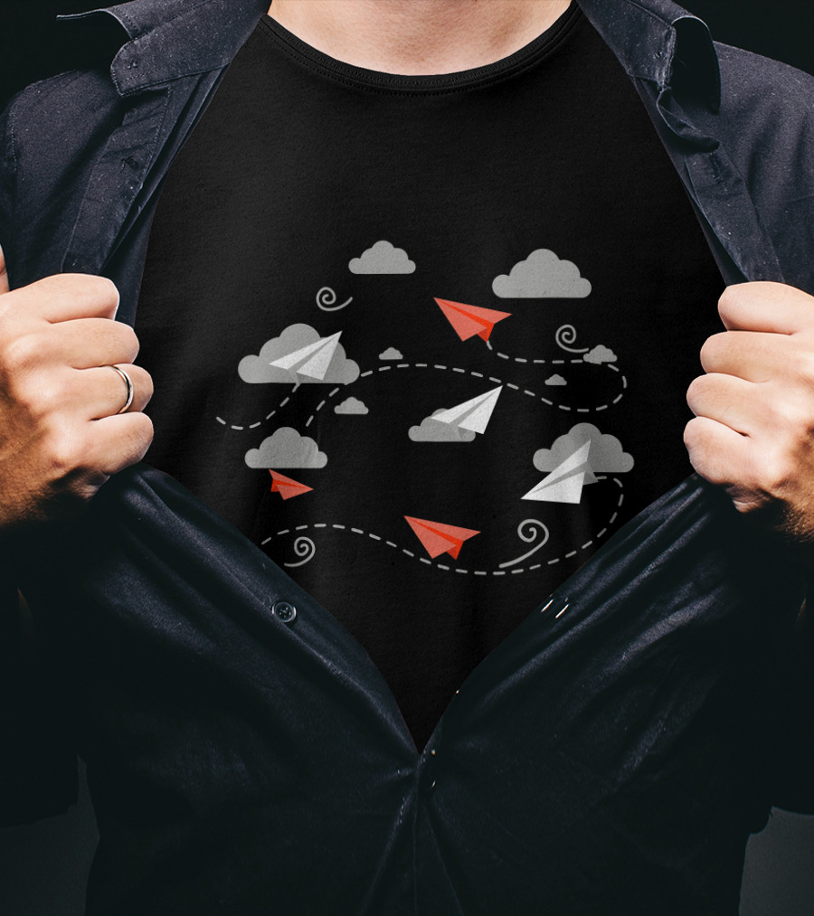 Paper Airplane Cloud Journey Flight Paths T-Shirt