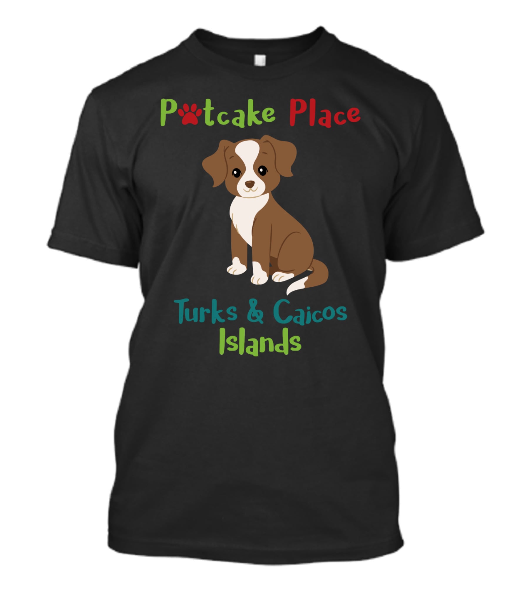 Potcake Place Turks And Caicos Islands Cute Dog Graphic With Paw Prints T-Shirt