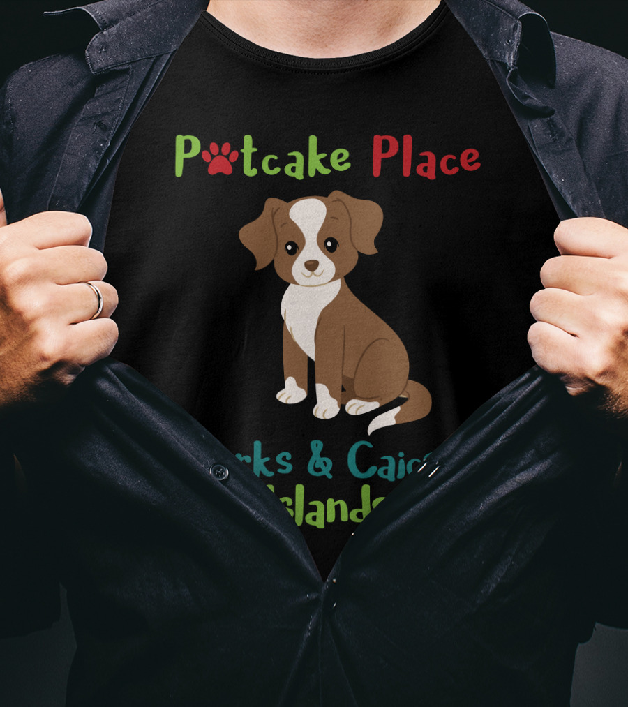 Potcake Place Turks And Caicos Islands Cute Dog Graphic With Paw Prints T-Shirt