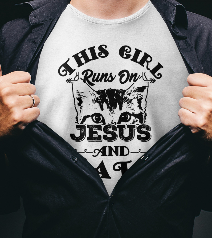 This Girl Runs On Jesus And Cats T-Shirt