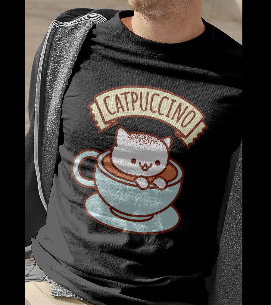 Kawaii Cat CATPUCCINO Cute Cat In Coffee Cup T-Shirt
