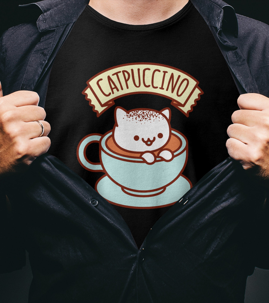 Kawaii Cat CATPUCCINO Cute Cat In Coffee Cup T-Shirt