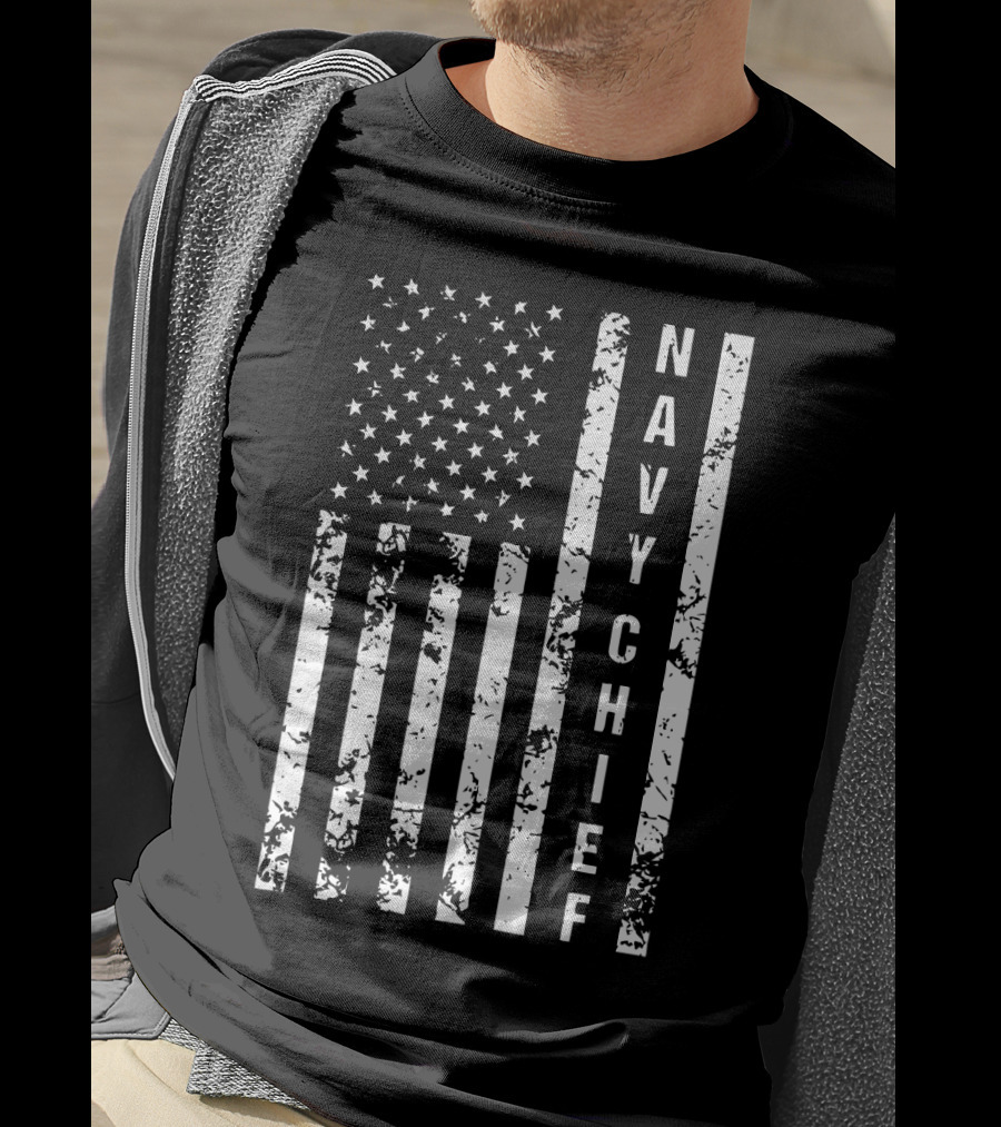 Navy Chief US Flag Distressed Vertical Sleeveless T-Shirt